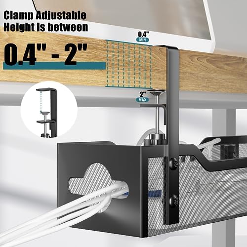Under Desk Cable Management Tray Black, Litwaro Cable Management Under Desk No Drill, 25'' Cable Tray with Clamp for Wire Management, Cord Organizer for Office, Home - No Damage to Table - Image 3