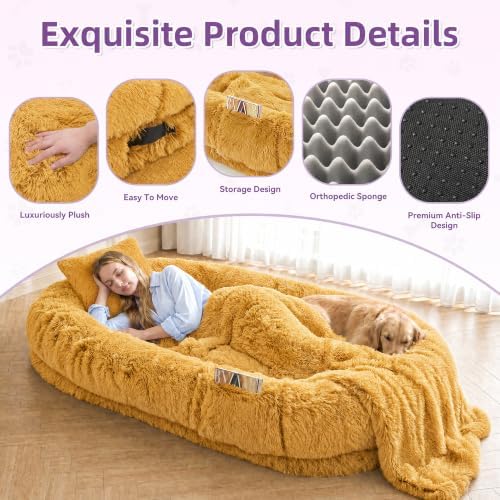 Human Dog Bed, Oversized Plush Lounger Bed with Plump Pillow and Blanket - Image 5