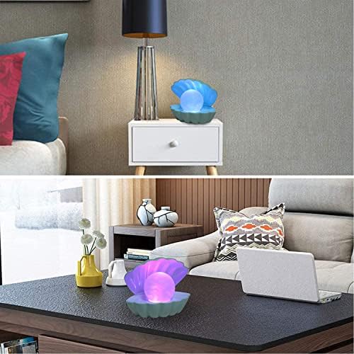 LKUA Shell Pearl Beach Themed Night Light, RGB 8 Colors Changing Mood Shell Pearl Lamps, Bedside LED Clamshell Portable Night Lights for Bar (Green) - Image 2