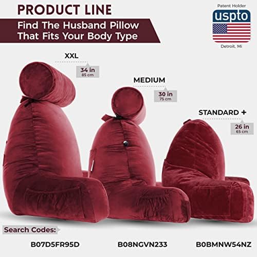 Husband Pillow Medium Reading Pillow with Arms - 23" Backrest for Sitting Up in Bed - Firm Support Bed Rest Pillow for Adults, Neck Roll, Removable Cover - TV, Reading, Lounging - Maroon - Image 3