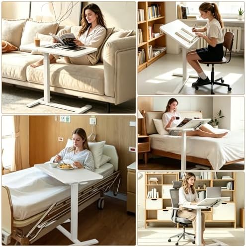 Adjustable Overbed Table with Wheels, Rolling Laptop Table for Bed & Sofa - Image 4