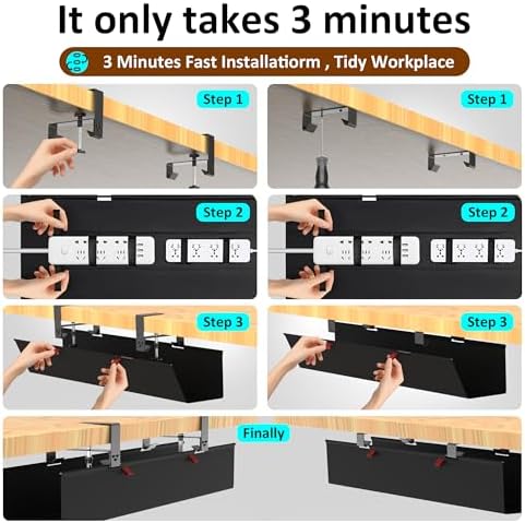48" Gaming Under Desk Cable Management Tray, Black No Drill Cord Organizer for PC Setup, Large Anti-Sag Wire Hider, Stealth Cable Management Net for Battlestation (Black, 47.8") - Image 4