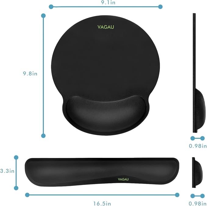 VAGAU Ergonomic Premium Memory Foam Keyboard and Mouse Wrist Rest Pads Set | Non-slip Rubber Base,Mouse Pad with Wrist Rest for Comfortable Typing &Wrist Pain Relief - Image 5