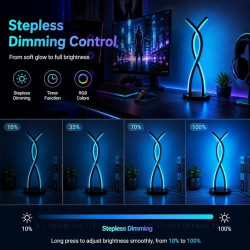 MORIACC Modern RGB LED Table Lamp, Cross-Curve Ambient Light with Music Sync, Dimmable 10%-100% Color Changing Desk Lamp, App and Remote Control, USB Powered for Bedroom Home Decor - Image 5