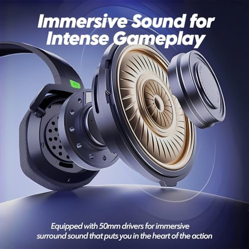 NUBWO G06 Dual Wireless Gaming Headset with Microphone for PS5, PS4, PC - 23ms Low Latency Audio - 100-Hour of Playtime - 50mm Drivers (Black-Green) - Image 5