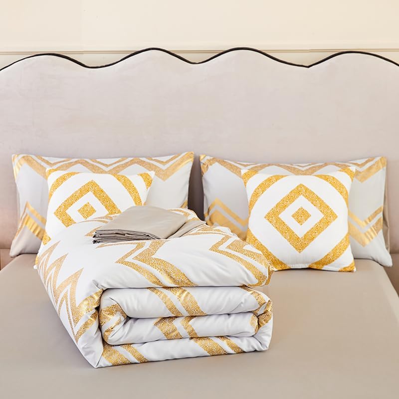 7PCS Gold and Grey Comforter Set,Gray Comforter Set Queen Size,Grey Bedding Sets Queen,Bed Set with Pillowcase,Sheets - Image 4