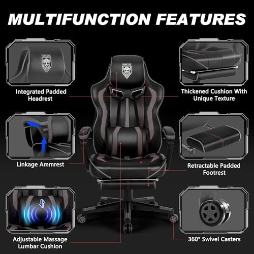 Vonesse Gaming Chair for Adults, Reclining Gaming Chairs with Footrest and Massage, Computer Gaming Chair for Heavy People,Ergonomic Gamer Chair Big and Tall (Black/Gray) - Image 6