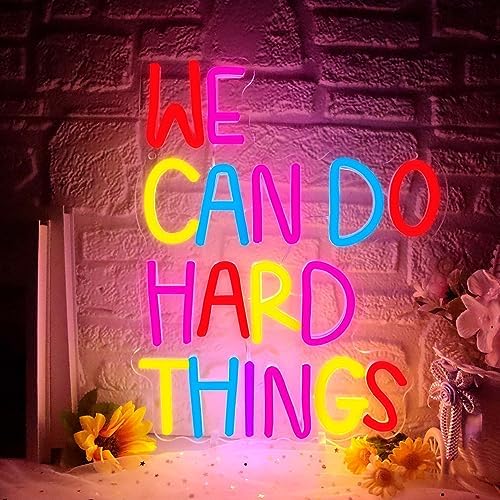 We Can Do Hard Things Neon Sign, Motivational Neon Light LED Classroom Sign USB Dimmable, for Inspirational Classroom Office Library Neon Light Kids Wall Art Bedroom Birthday Party Backdrop(13.3*10.6In) by Unknown