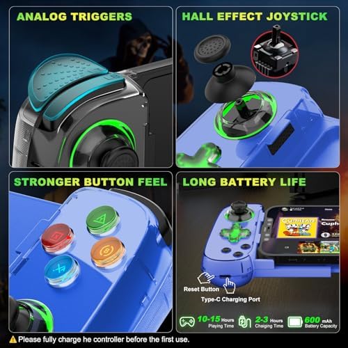 Phone Game Controller for iPhone 17/Android/PC/Switch, Play COD, Genshin,Support Streaming on PS5/Xbox/PC Console, Cloud Gaming Wireless Gamepad Joystick, Turbo/6-Axis Gyro/Dual Motor, Green Light, Blue - Image 6