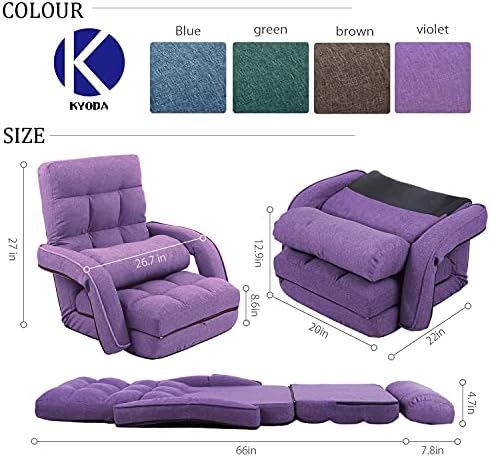 Floor Chair, Chaise Lounge Indoor, 14-Position Adjustable Folding Lazy Sofa with Armrests and a Pillow Padded Gaming Chairs for Living Room, Bedroom Factory Price (Purple) 8803PU - Image 3