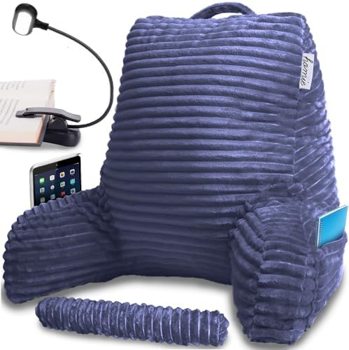 Homie Reading Pillow with Reading Light and Wrist Support, Has Arm Rests, and Back Support for Bed Rest, Lounging, Reading, Working on Laptop, Watching TV (Blue) by Homie