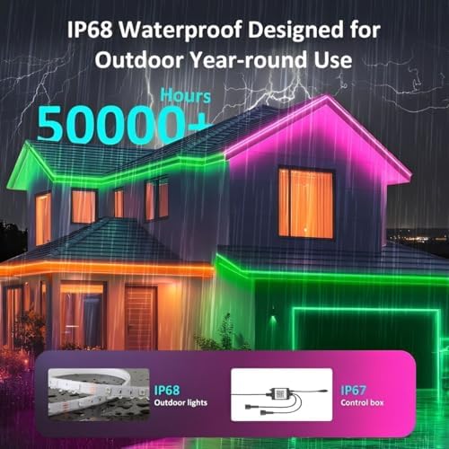 roperry 100FT Outdoor LED Strip Lights, IP68 RGB LED Lights with Remote and APP Control, Outdoor Strip Lights for Pool, Balcony, Roof, Garden, Stairs (1 Roll) - Image 4