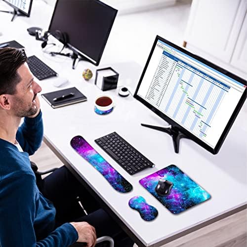 AIMSA Keyboard Wrist Rest Support + Mouse Pad + Mouse Wrist Rest + Coaster, Ergonomic Memory Foam Anti-Slip Rubber Base 4 PCS Set Easy Typing Pain Relief, Galaxy Nebula Universe - Image 7