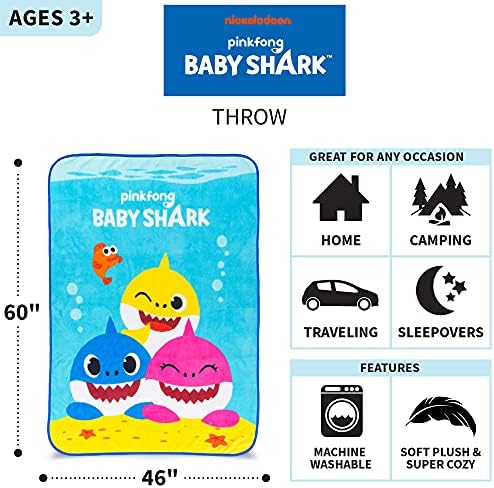 Franco Kids Bedding Super Soft Micro Raschel Throw, 46 in x 60 in, Baby Shark - Image 3