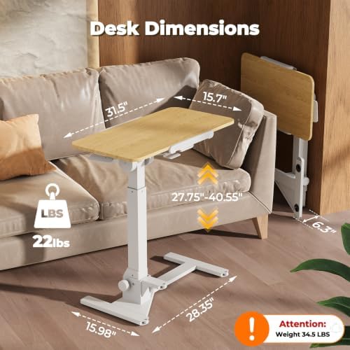 JOY worker Foldable Mobile Standing Desk, 180° Tilt Overbed Bedside Table - Image 2