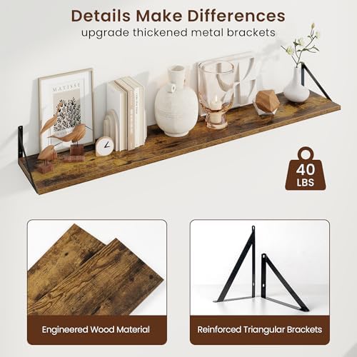 Axeman Deep Floating Shelves, 55'' x 10'' Brown Wall Shelves Set of 2 - Image 5