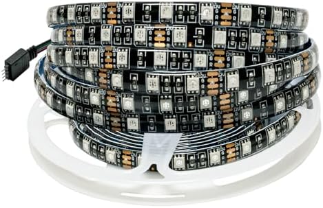 12V RGB LED Strip Lights, 16.4ft Black PCB Board 5050 IP65 Waterproof 300 LEDs Color Changing String Light Strips for Bedroom, Kitchen Decoration by Tesfish