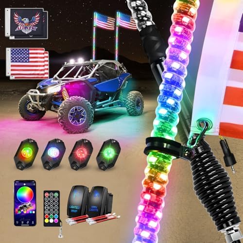 Nilight RGB LED Whip Light 2PCS 4FT with 4 Rock Lights Combo by Nilight