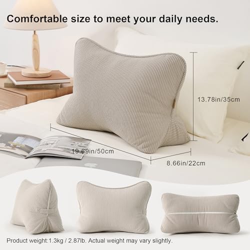 Pat. Pend. Corduroy Lumbar Support Back Pillow for Watching TV, Reading & Gaming, Ergonomic Triangle Support Cushion for Sofa, Armchair & Bed Sitting, Removable Washable Cover, Beige Gray - Image 3