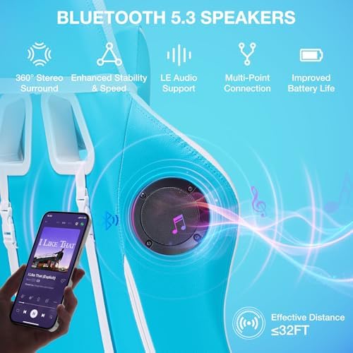 RGB Gaming Chair with Speakers Massage LED Lights Game Chairs-Sky Blue | Bluetooth Computer Gaming Chair with Footrest Video Game Chair for Adults Ergonomic High Back Gamer Chair with Lumbar Support - Image 3