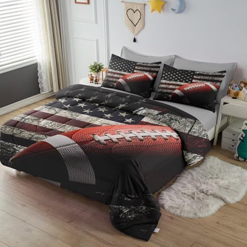 American Football Comforter Set for Boys Teens,Kids Sports Bedding Set Twin Size,USA Flag Football Printed Bedroom Sets with 2 Matching Pillow Shams - Image 4