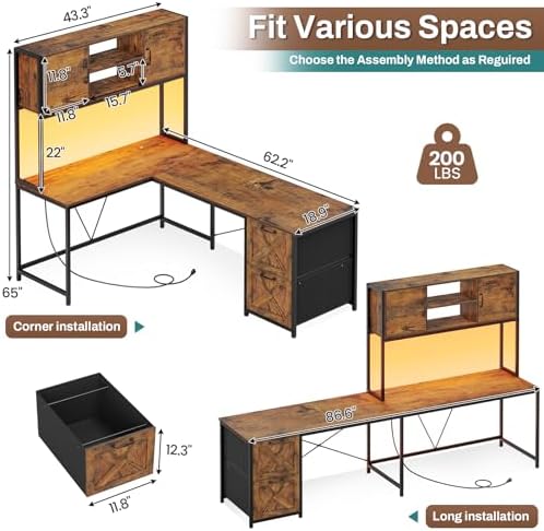 SEDETA Farmhouse L Shaped Office Desk with Drawers, Hutch, Power Outlet - Image 2