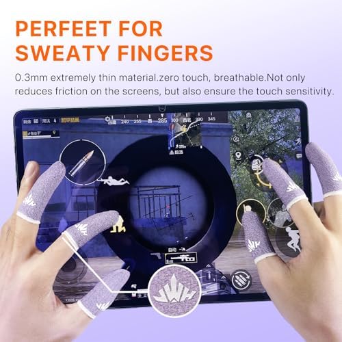 Jwh 10 Pcs Silver Fiber Game Finger Sleeves,Purple Thumb Sleeves Mobile Gaming Cots,Game Thumb Covers,Gaming Finger Gloves with Touchscreen for Pubg Fundas para Dedos Dedales Gamer Profesionales - Image 4