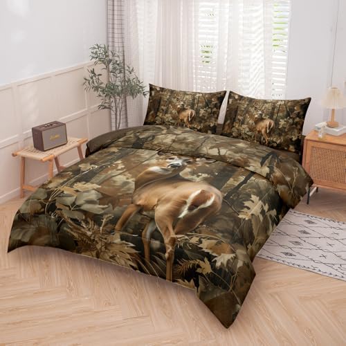 5 Pieces Deer Comforter Sets,Camo Bedding Set,Deer Western Comforter Sets for Boys,Twin Size Bedding Set for Boys,Camo Bed Sets with Sheets - Image 3