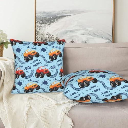 Pillowcase Set of 2 Cute Monster Trucks Throw Pillow Covers Shells for Couch Office Bedroom Home Decoration, 16"X16" - Image 7