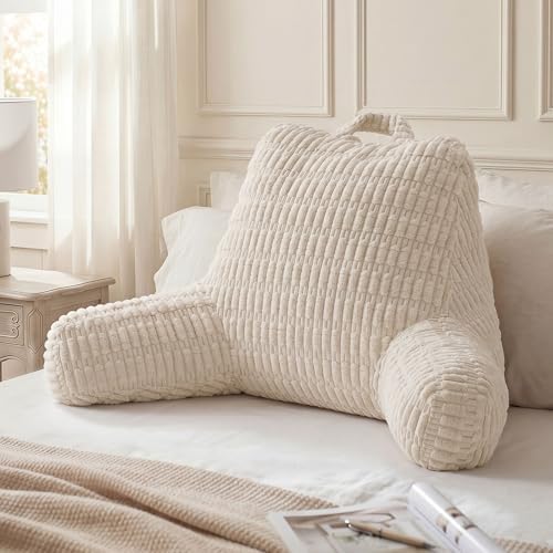 Blissful Diary Reading Pillow, Backrest Pillow with Shredded Memory Foam for Adult & Children, Designed for Bed and Couch Sitting Up, Includes Arms, Pockets and Washable Cover, Off White by BlissfulDiary