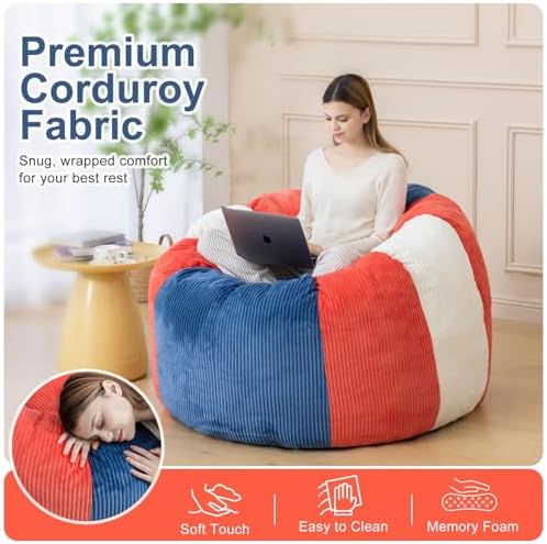 Giant Bean Bag Chair for Adults, Shredded Foam Floor Lounge Chair with Arms | Colorful corduroy, roomy comfort for living rooms, bedrooms, reading nooks, gaming rooms, movie nights, and time with pets - Image 6