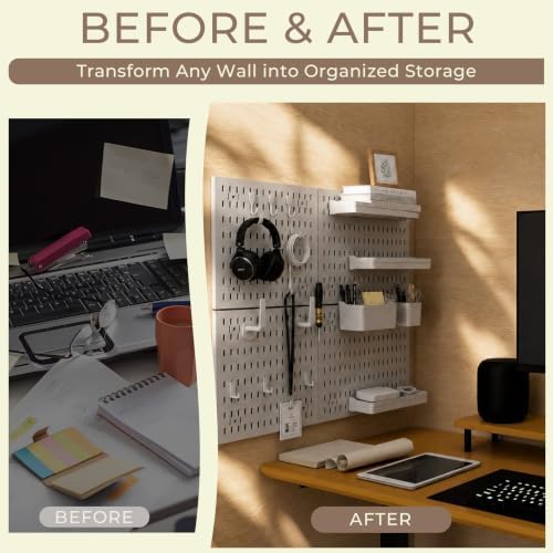 2 Pack 11.8 Inch White Peg Board Wall Organizer, Modular Plastic Wall Mount Storage Panels with Hooks, Heavy Duty Space Saving Pegboard for Home Kitchen Office Craft Room Gaming Setup - Image 5