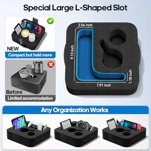 Couch Cup Holder Pillow, Sofa and Bed Organizer Caddy for iPad, Kindle, Switch, Game Controller, Remotes, Phones, Small-Sized Cup & Drink Holder for Couch, Bed, Desk, Car, Beach, Desk, Black - Image 3