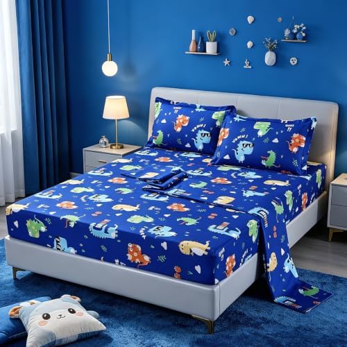 SDIII 4 Pieces Cute Dinosaur Sheets Set Twin, Soft Microfiber Dinosaur Sheets Twin Size, Dino Bed Sheet for Boys Girls Kids and Teens All Season by SDIII