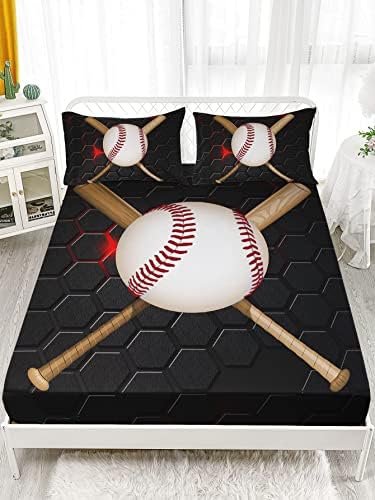 HOSIMA Honeycomb Baseball Twin Fitted Sheet,1 Fitted Sheet+2 Pillowcases. - Image 2