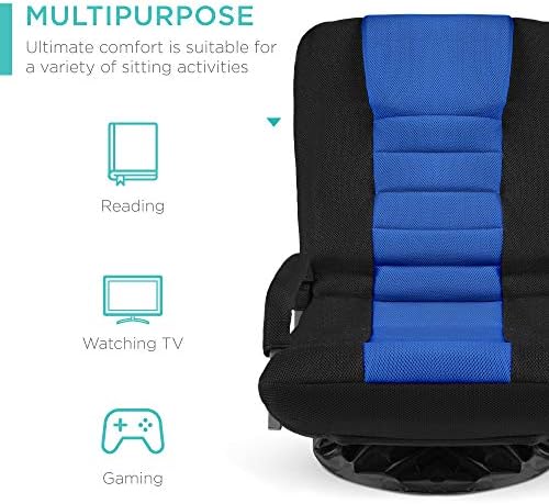 Best Choice Products Swivel Gaming Chair 360 Degree Multipurpose Floor Chair Rocker for TV, Reading, Playing Video Games w/Lumbar Support, Armrest Handles, Adjustable Foldable Backrest - Black/Blue - Image 4