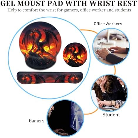 Keyboard Wrist Rest and Mouse Pad Wrist Support Set with Coasters,Ergonomic Gaming Mousepad for Home Office Working Studying Easy Typing & Pain Relief,Fire Dragon - Image 7