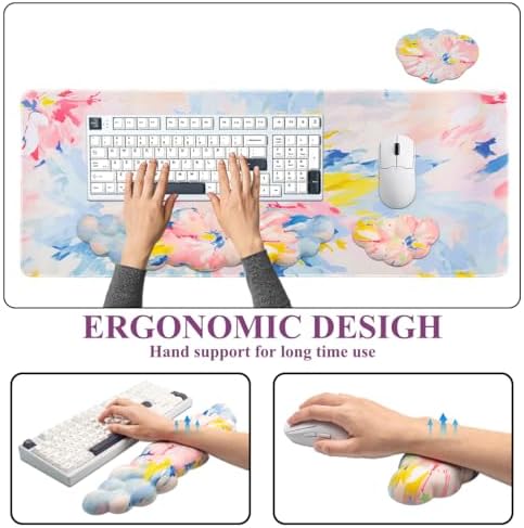 Gaming Desk Mat with Keyboard Wrist Rest Set, 4 in 1 Mouse Pad Set | Large Mouse Pad & Cloud Keyboard Wrist Rest& Mouse Wrist Rest&Coaster, Comfort and Support for Typing and Gaming - Image 2