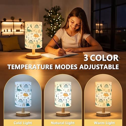 Dinosaur Table Lamp for Boys 3 Color Dimmable Bedside Reading Night Light - Image 5