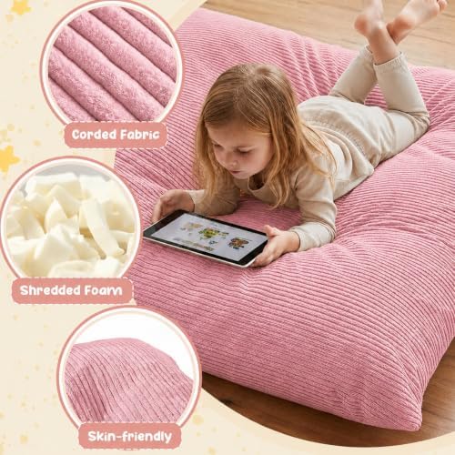 3 in 1 Kids Bean Bag Chair Bed – Foldable Bean Bag to Lounger & Floor Mattress, High-Density Foam Filling Bean Bag, Child Floor Sofa for Reading, Sleeping, Gaming & Relaxation,Pink - Image 5