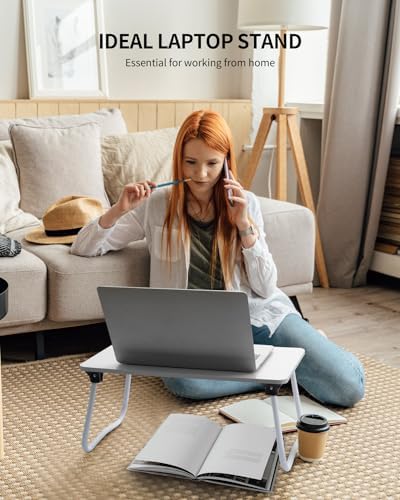 Ruxury Foldable Lap Desk Laptop Stand Bed Desk Table Tray, Breakfast Serving Tray, Portable & Lightweight Mini Table, Lap Tablet Desk for Sofa Couch Floor - White - Image 3