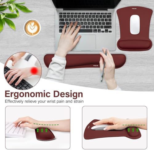 MOSISO Wrist Rest Support for Mouse Pad & Keyboard Set, Wine Red - Image 3