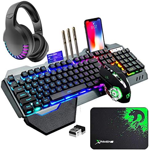 Wireless Gaming Membrane Keyboard Mouse and Bluetooth Headset Kit-Black RGB by ZIYOULANG