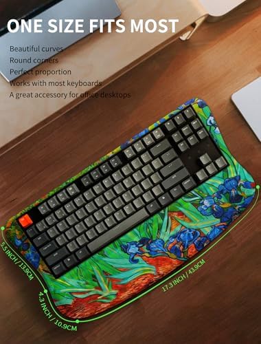 Ergonomic Wave Wrist Rest with Keyboard Stand, Cushioned Palm Rest, Comfortable Integrated Memory Foam for Natural Typing and Relieve Wrist Pain, Van Gogh Iris Flower - Image 6