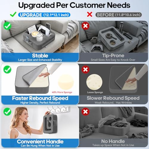 Couch Cup Holder Pillow, Sofa and Bed Caddy for iPad, Kindle, Switch, Game Controller, Remotes, Phones, Small-Sized Cup & Drink Holder for Couch, Bed, Desk, Car, Beach, Bathroom Cup Holder, Deep Gray - Image 4