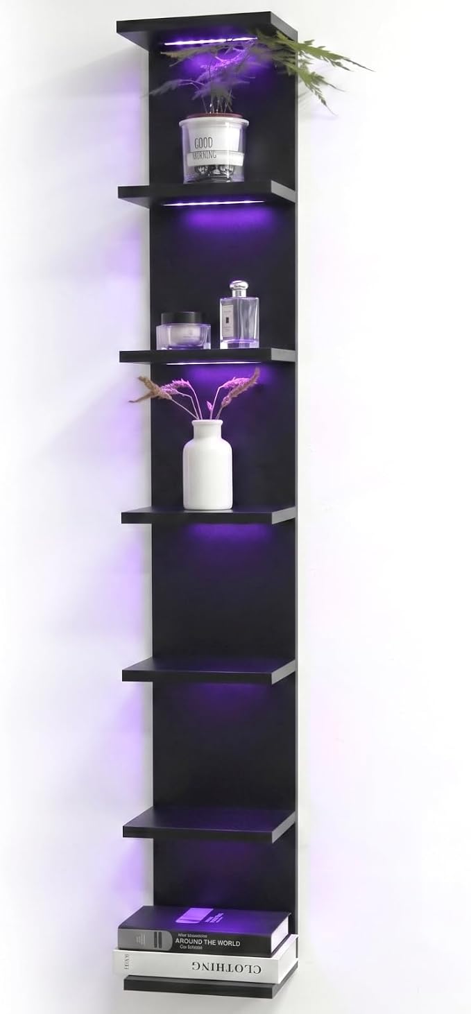 VIWODS 7 Tier Wall Shelf with Lights, Black by VIWODS
