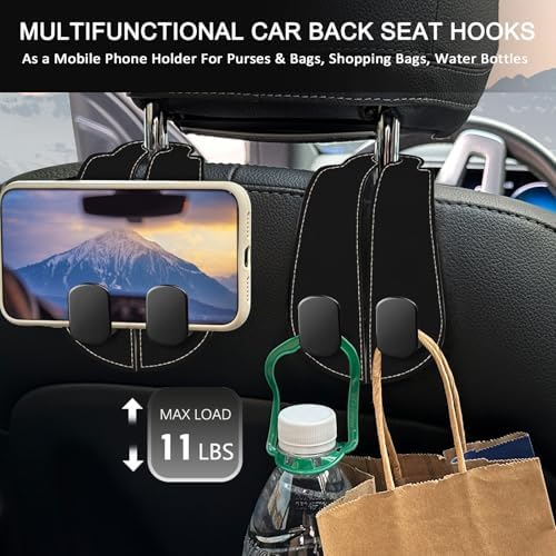 Blusabaca 2PCS Car Seat Headrest Hooks, Purses Bags Holder, Black - Image 3