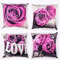 Light Purple Rose Throw Pillow Covers Set of 4 20x20” Flower Decorative Cotton Linen Square Pillow Cases for Bedroom Outdoor Patio Couch Cotton Linen Cushion Covers Living Room Bed Sofa Home Decor by YOOOAHU