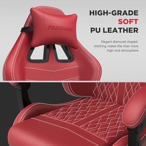Ferghana Vintage PU Leather Gaming Chair, Ergonomic Gamer Chair with Massage, High Back Computer Office Chair with Footrest for Adults, Racing Style Reclining Video Game Chair (Red) - Image 4