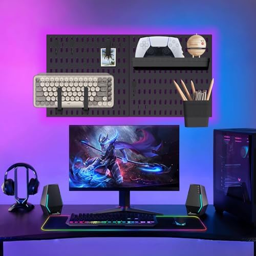 SHGJ&SOFT Peg Board Wall Organizer Panels, 22pcs - Includes 4 Black Pegboards & Accessories, Plastic Pegboard for Home，Office, Craft Room, Gaming Setup, 24″×24″, Wall Mount Display Pegboard Panel Kits - Image 3